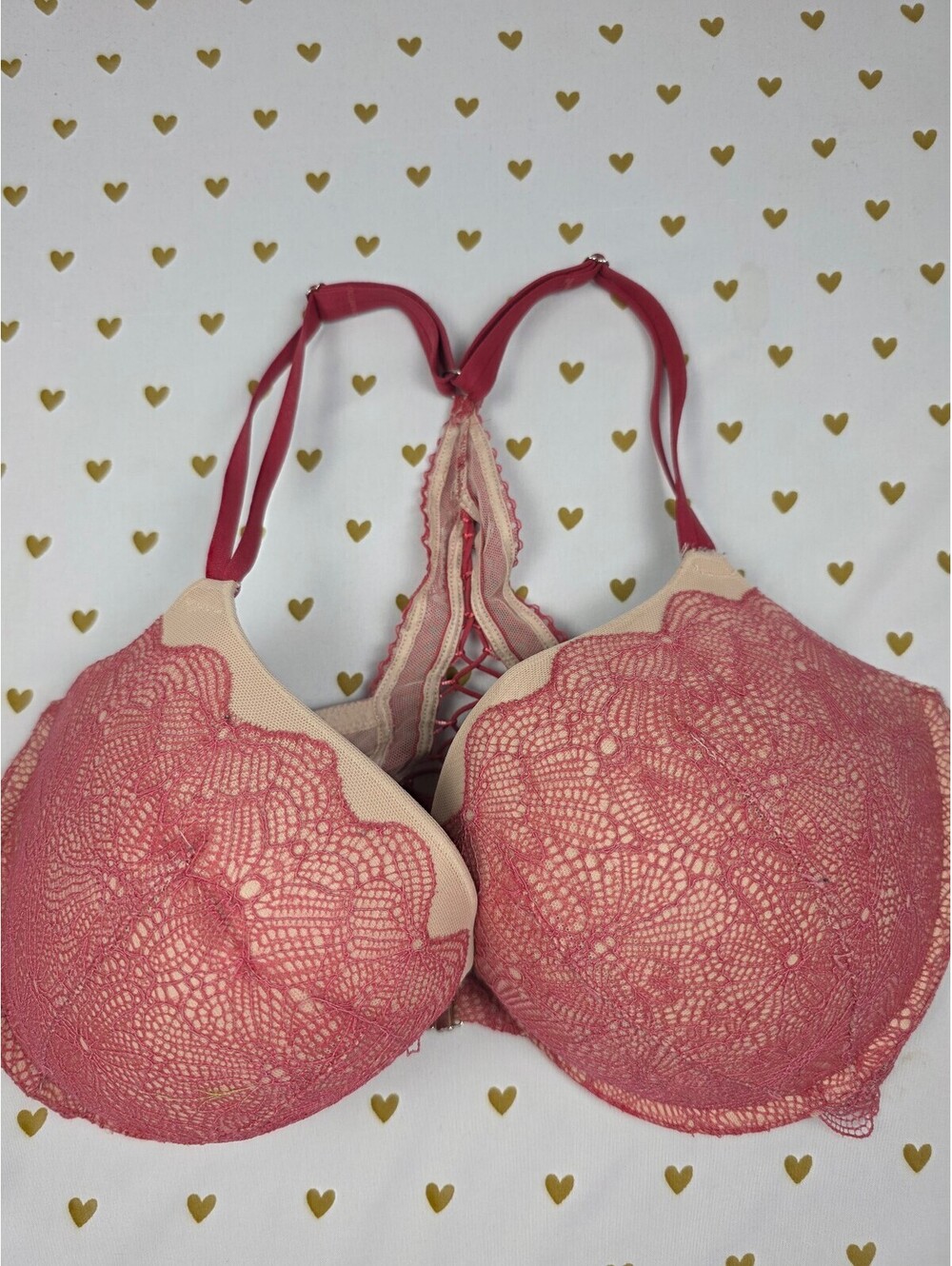 Victorias Secret Racerback Front Close Lace Accent Push Up Bra 36DDD